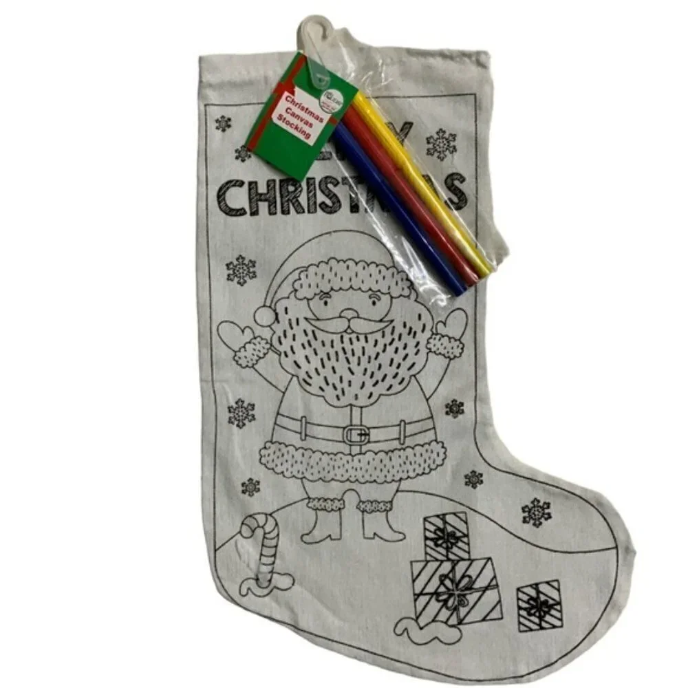 Christmas Stocking Color Your Own Canvas Fabric Stocking With Markers 15 inches